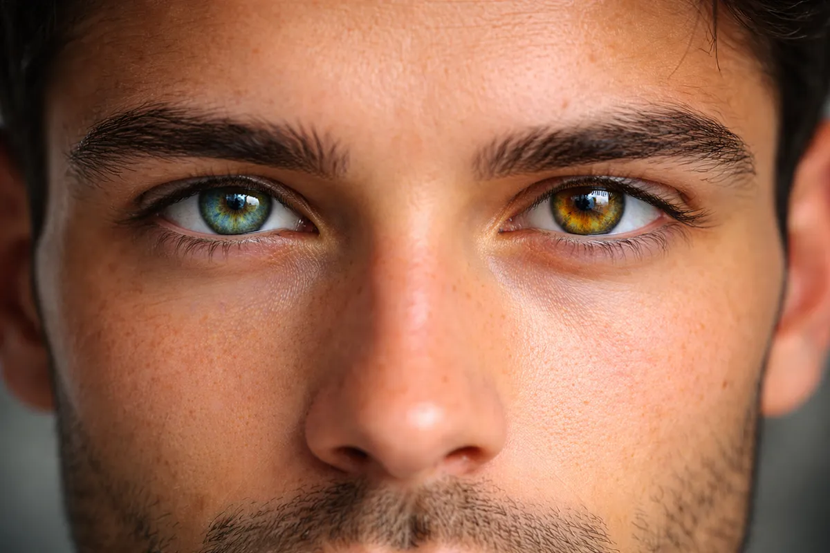 Heterochromie: unterschiedliche Augenfarben – detailreiche Iris in Nahaufnahme